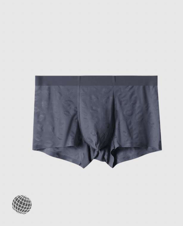 Basic Jacquard Boxer Briefs   Mens Ice Silk LOVE Kiss Lips print Underwear Seamless Underpants Panties Sexy Breathable U Convex Pouch Plus Size Boxershorts for Man in trending Dark Gray grey
