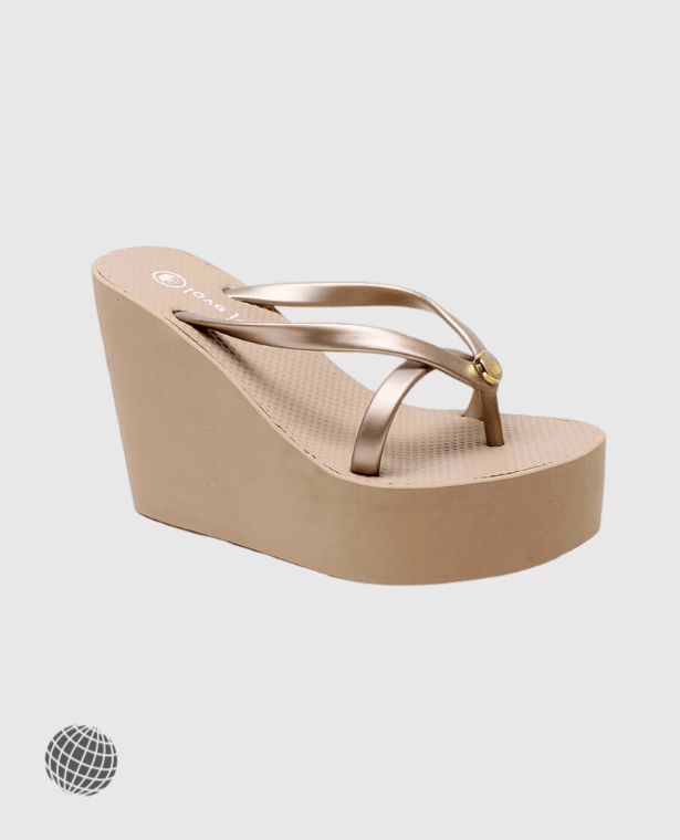 Summer Flip-flops Women's Slope Heel Height 8cm French Look Fashion High-End Beach Resort Swimming Pool Bathroom Anti-Skid Slippers Petite Plus Size Footwear for Woman in trending Khaki