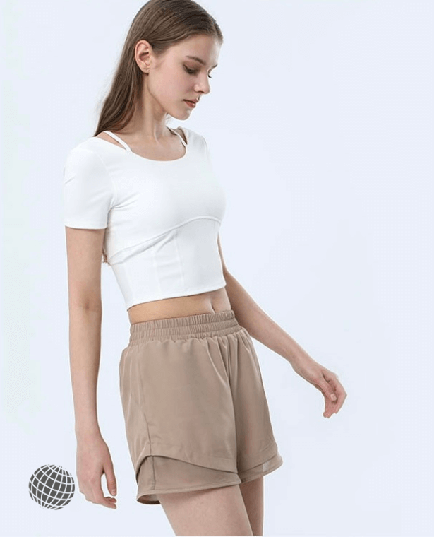 MiteigiYūki Shorts  Women’s Breathable Yoga Activewear Cool Feeling Sport Mesh Quickly Dry Gym Short With Lining Fitness Side Pockets Workout Shorts Plus Size Sportswear Shorts for Woman in trending Khaki beige