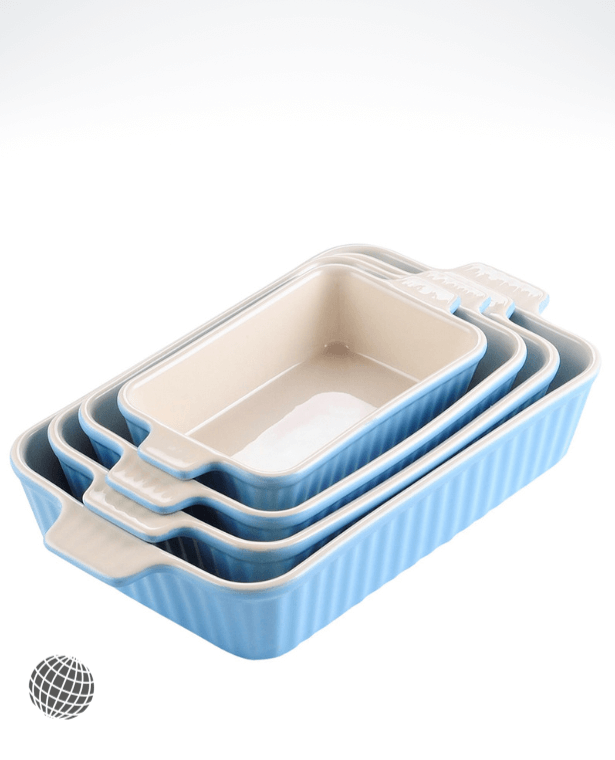 Ceramic Baking Dish 4-Piece Set   Rectangular Table Plate with Handle Oven to Ideal for Lasagne/Pie/Casserole/Tapas (9"/11"/12"/13.3") Kitchen Bakeware Dishes In trending Light Sky Blue
