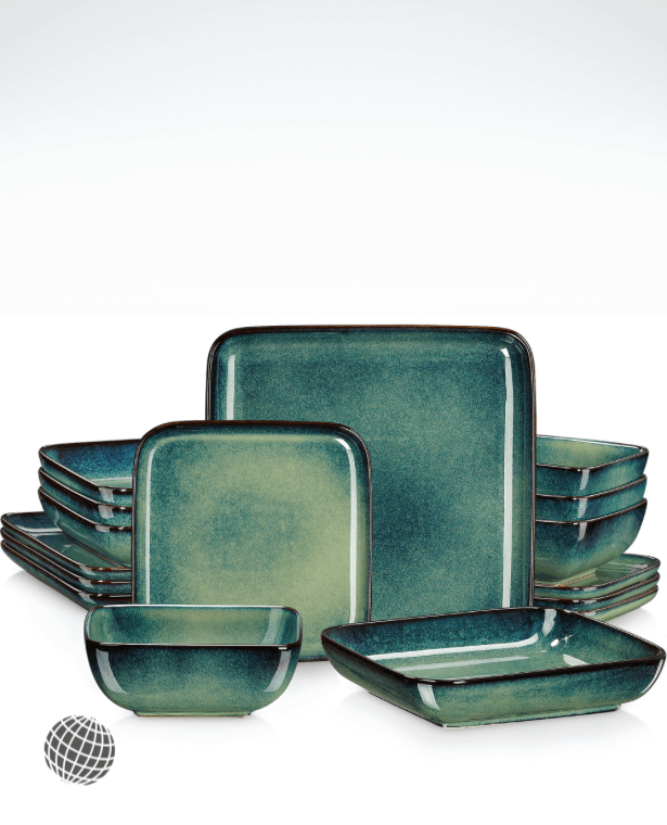 Square Dinner Set 16-Piece  Stern Kiln Change Glaze Tableware 16 Pieces Kitchen Dinnerware Ceramic Crockery Set for 4 Person In trending Green