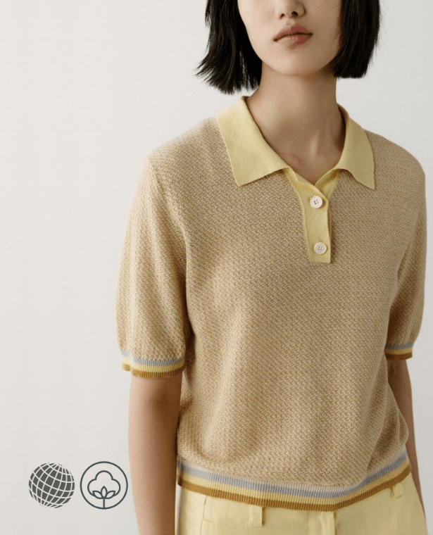 Japan Knit Polo Shirt  Women’s Japanese Summer Niche Design Luxury Brand elegant Fashion Tops Petite size Shirts for Woman in trending beige yellow