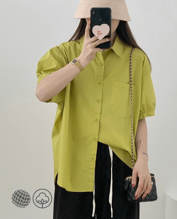 Oversized Cotton Shirt    Women’s Short Sleeve 100% Linen Blouse Summer Female Pure Loose Casual Top Front Short Back Long Shirts for Woman in trending Yellow green