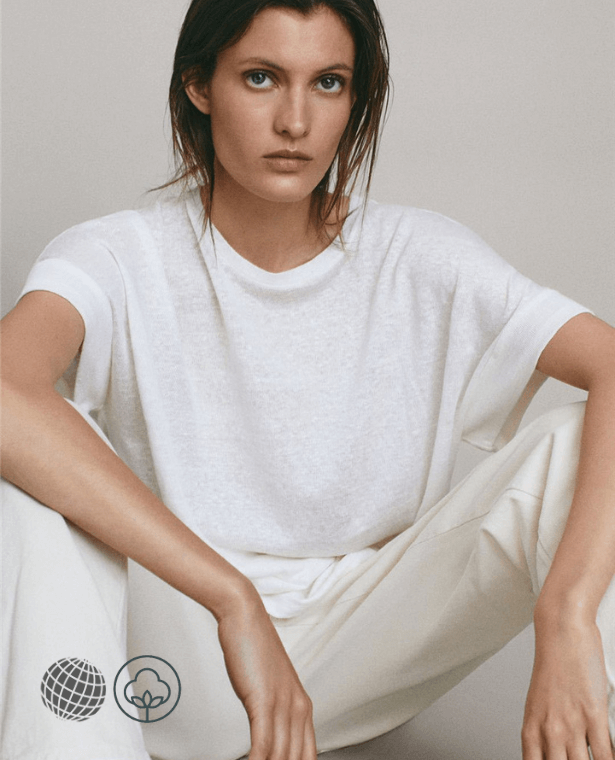 Essential Crewneck T-Shirt in Cotton-Linen   Women’s Minimalist Tees Tops Short Sleeve Light Weight T-Shirts for Woman in trending White