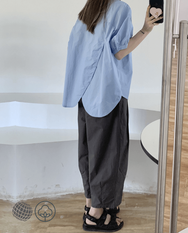 Oversized Cotton-Linen Shirt    Women’s Short Sleeve 100% Linen Blouse Summer Female Pure Loose Casual Top Front Short Back Long Shirts for Woman in trending Blue
