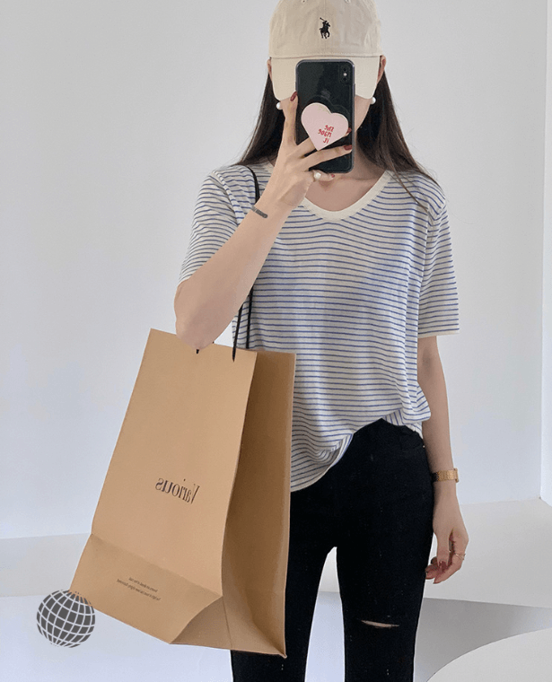 V-neck Top   Women’s Short Sleeve Striped See-through Blouse Thin Knitting T Shirt Summer Great Quality Semi Sheer Stripe Casual Cropped T-Shirts Tee Blouses Tops for Woman in trending stripe Blue