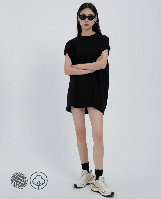 Loose Striped T-Shirt Vest   Women’s Long Lazy Top Spring Summer Female Round Crewneck O-Neck Soft Cotton Blend Casual Oversized Tee  T-shirts Tops for Woman in trending Black