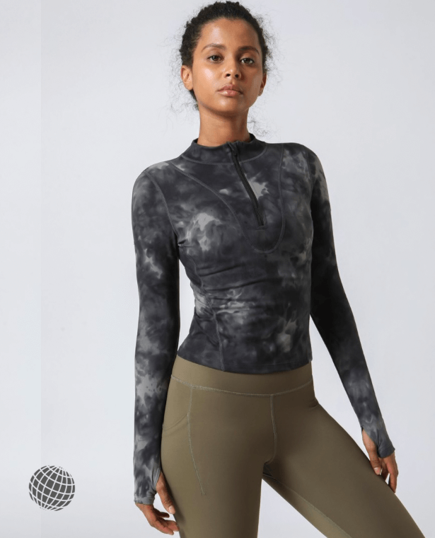 MiteigiYūki Mockneck Top  Women’s Finger-Hole Activewear Gym Fitness Clothing Long Sleeve Half Zipper Fashion Sport Wear Full Length T-Shirt Sportswear Tops Plus Size Sports T-Shirts for Woman in trending Asphalt Ash Black