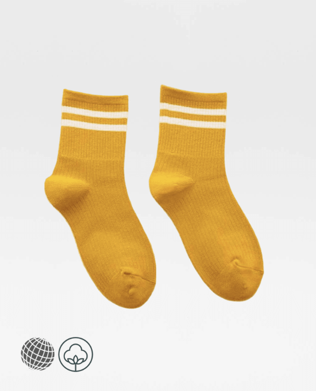 Striped Quarter Crew Socks   Unisex Anywear Mens Women’s Standard Thickness Ribbed Cotton Funny Novelty Cute Loose Striped Long Sock Fashion Street Couple High-quality Youth Y2K Gen Z Footwear for Man Woman Teenager in trending Yellow