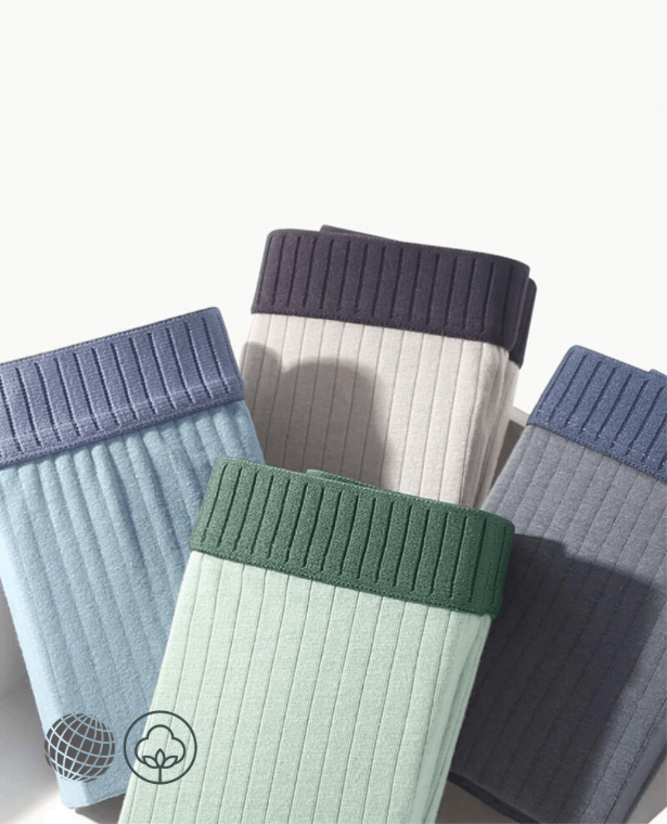 Cotton Rib Boxer Briefs 4-Pack  Men's Underpants Sexy Lingerie Boxers Solid Color Male Striped Ribbed Panties Shorts Plus Size Underwear for trending Man in Black Blue Dark-, Light-, Gray, grey Green Stripe