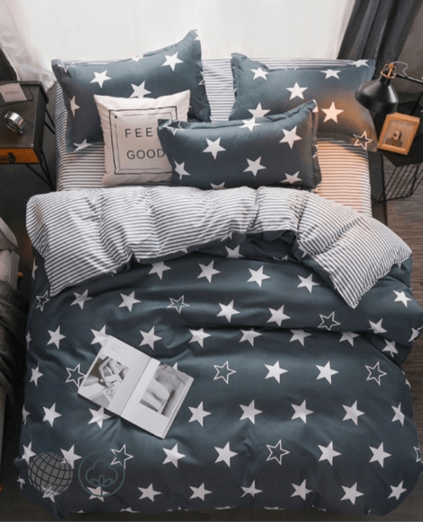Classic Duvet Bed Set  Star bedding Cartoon Sheet Bed Cover Single Full Queen King Size Beddings For Kids Bedroom Linen in trending Dark Gray grey White Stars