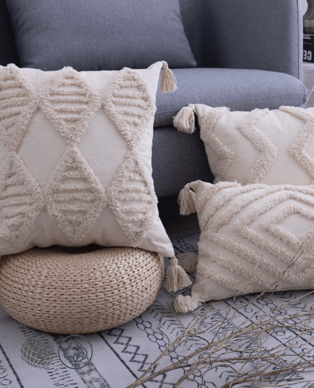 Tassels Cushion Cover 45x 45cm/30x50cm Beige-white Pillow Covers Handmade Square Home Decoration for living Bed Room Zip Open trending Cushions Insert Pillows