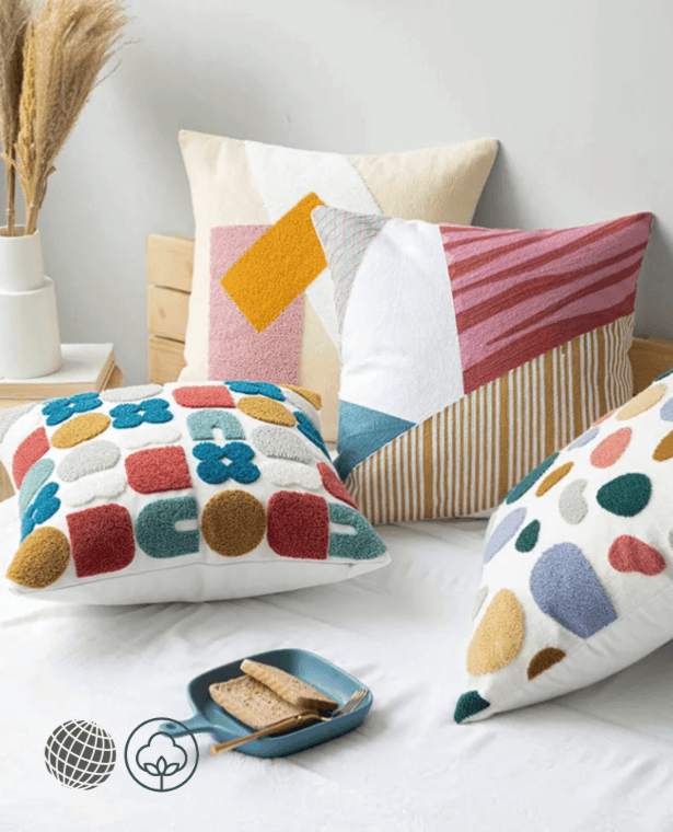 Embroidery Pillow Cover  45x45cm/30x50cm Cute Dots Soft Cozy Floral Cushion CoverHome Decoration for living room Kids Room Covers trending Decorative Multicolor Rainbow Pillows