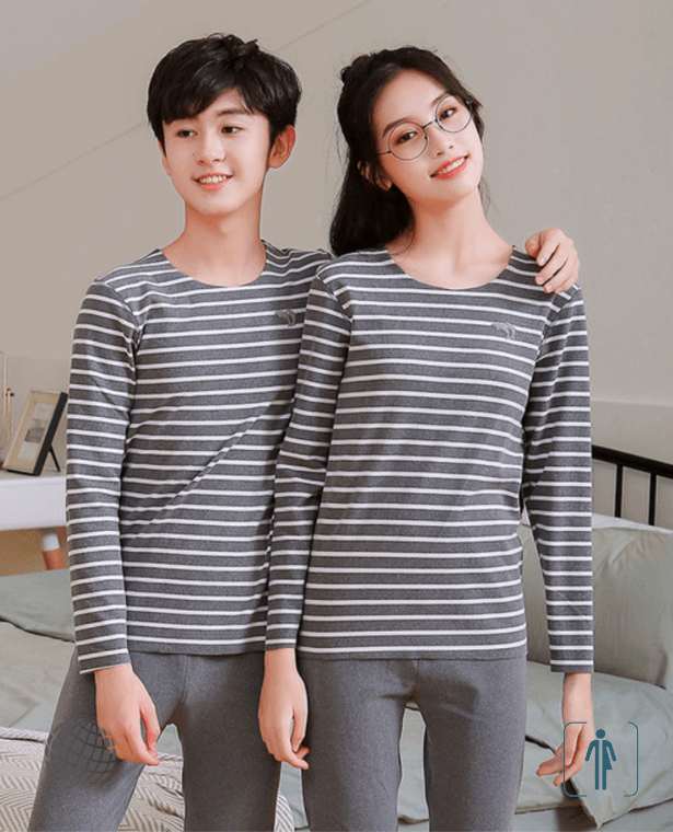 Teen Pajamas Unisex Anywear Boys Girls Animal Dolphin Logo Underwear Set Autumn Winter Cation Kids 37° Constant Temperature Thermal PJs Loungewear Clothes 12 13 14 Year in trending Dark Gray grey striped