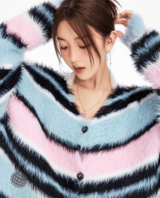 Stripe Contrasting Cardigan Women’s Blue Sweater multicolor Colors Outerwear Fashion Lazy Wind Baggy Long Sleeves Cardigans Knitting Tops Winter Sweaters for trending Woman