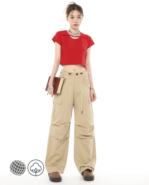 Khaki Cargo Pants  Women’s American Vintage Fashion Straight Wide Leg High Rise Waist Street Y2K Female Summer Classic Plus size Mopping Trousers for trending Woman
