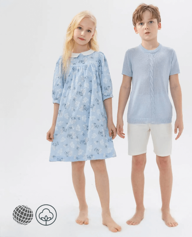 Kids Matching Set Fabric Boy Girl Knit Summer Cotton Floral Girls Dress Rompers Teen Baby Romper & Kids Loose Clothing Sets Dresses Tops T-Shirts Shorts for trending Boys Girls Baby in Light Blue White