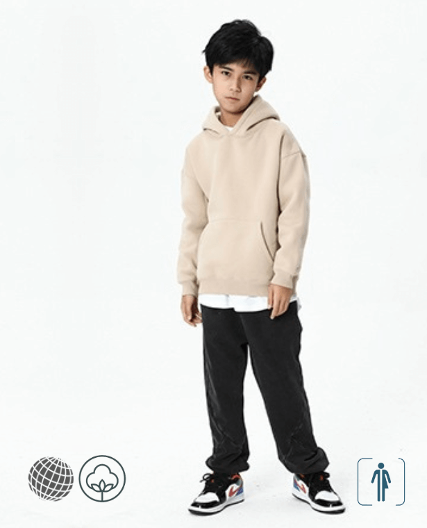 Fleece Sweatshirt  Winter Boys Girls Hoodies Thick Warm Cotton Pullover Tops for Children Solid Casual All-match School Teenage Kids Clothes Sweatshirts for trending Boy Girl in beige