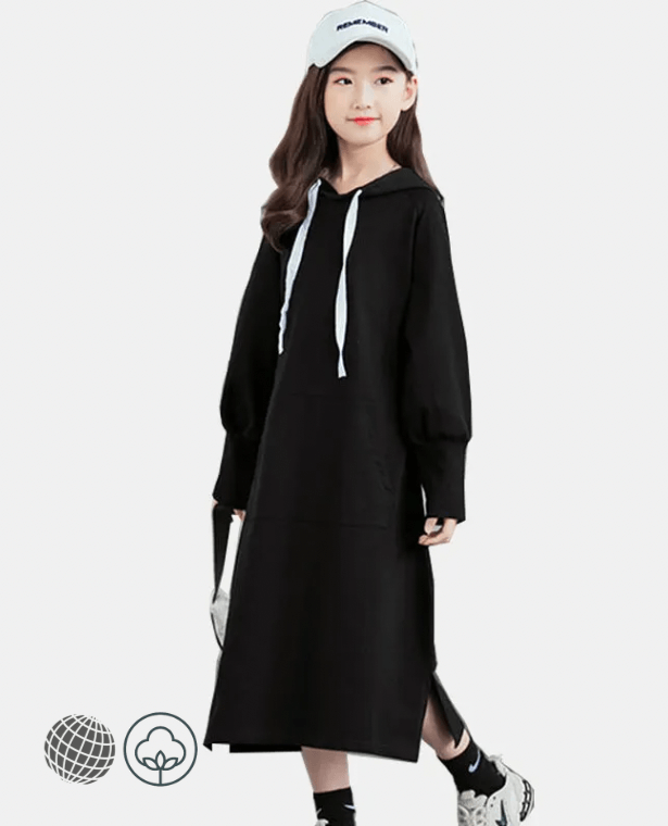 Sweatshirt Dress  Autumn Long Hoodies for Girls Loose Casual Winter Teen Children Clothes Fashion All-match Kids Child’s Sweatshirts Teens Wear 12 13 14 Year Dresses in trending Black