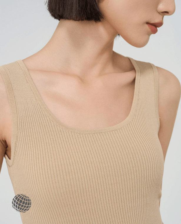 Ribbed Camisole Tank Top  Women’s Silk Premium Mulberry Silk Ruched Rib Camis Jersey Breathable Skin Care Wardrobe Essentials Scoopneck Tops for trending Woman in Khaki brown