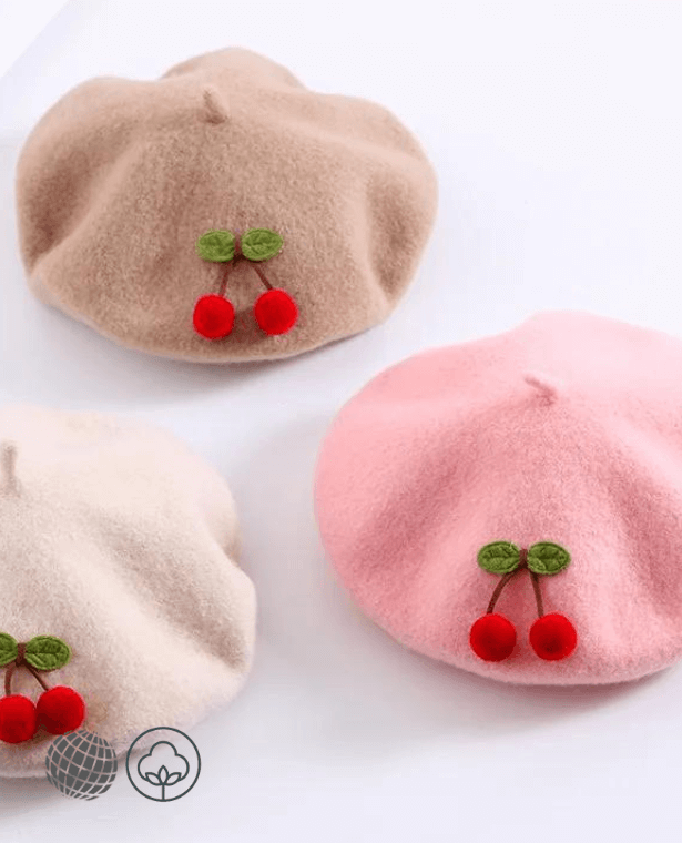Cherry Beret  Children’s Child’s 2-6 Autumn Winter Warm Girl Pure Color Cute Japanese Style Handmade Fashion Painter Berets Kids Hats Headwear for trending Girls Toddlers in