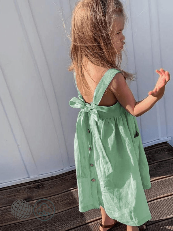 Kids Sleeveless Suspender Dress  Girls' Cotton and Linen with Adjustable Shoulder Straps Summer Casual Pocket Kids Toddlers Dresses in trending green