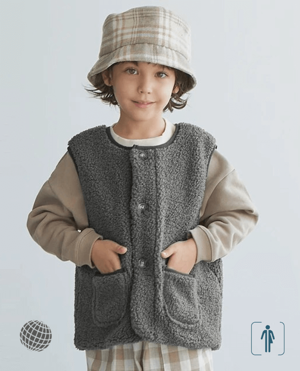 Kids Fleece Sherpa Vest  Unisex Children's Fleece Buttons Coats With Pockets Winter Boys And Girls Casual Warm Sleeveless Jackets Coat in trending Dark Gray grey