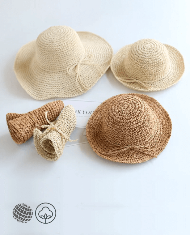 Foldable Linen Straw Hat Summer Women’s Parent-child Teens Girls Casual Solid Big Brim Holiday Vacation Getaway Sun Hats Boy Teenagers Beach Fisherman's Cap Headwear for Adults Woman in trending Creamy-white Khaki