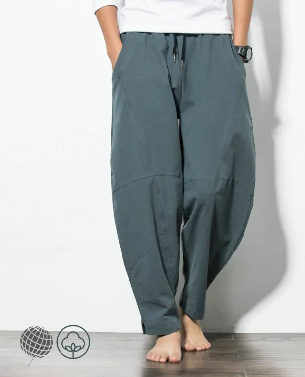 Loose Drawstring Harem Pants  Men’s Summer Chinese Style Casual Large Size 5xl Long Wide Leg Beachwear Fitness Sports Trousers for trending Man in Gray grey