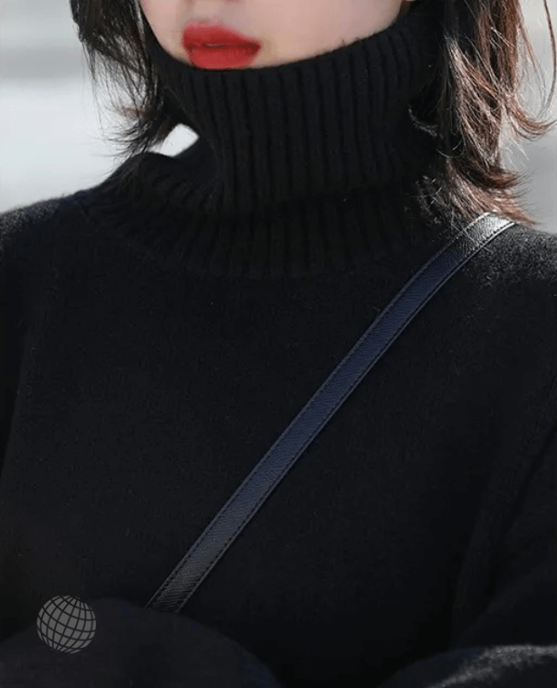 Turtleneck Sweater black  Korean Women's Warm Solid Loose Plus size Pullover Knitwear Basic Female Tops Autumn Winter Sweaters for trending Woman