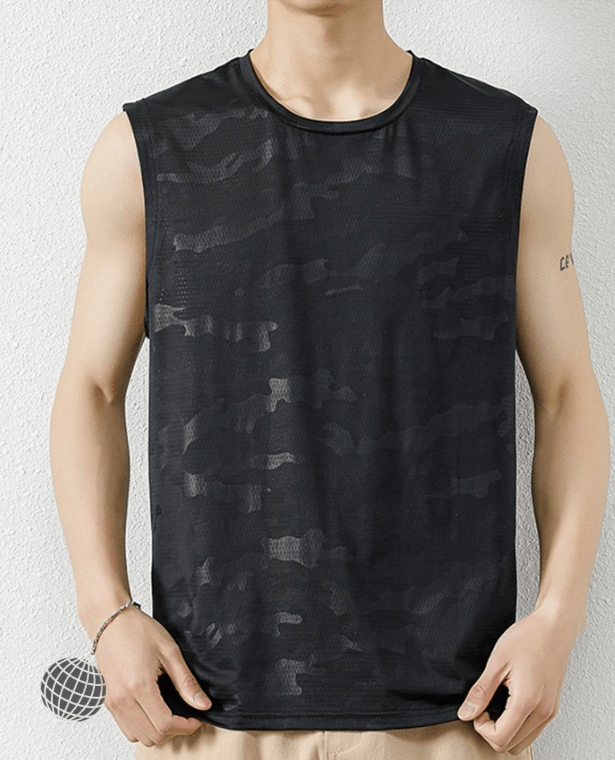 MiteigiYūki Ice Silk Tank Top black   Men’s Summer Round O-neck crewneck Sleeveless Gym Fitness Sports Tshirt Top Undershirt Boys Camouflage Hollow Out Mesh T-shirts Sportswear Tees Plus size 4xl 5xl Holiday vacation getaway Tops for trending Man
