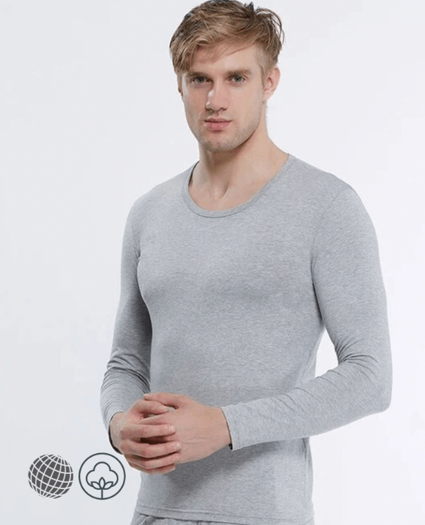 Cotton Loungewear PJ Set gray  Men’s Lycra Fabric Winter PJs Sleepwear Pajamas Clothes Mens Underwear Pants Suit Men Warm Thermal Long Johns Pajama Sleep Wear for trending Man in light grey