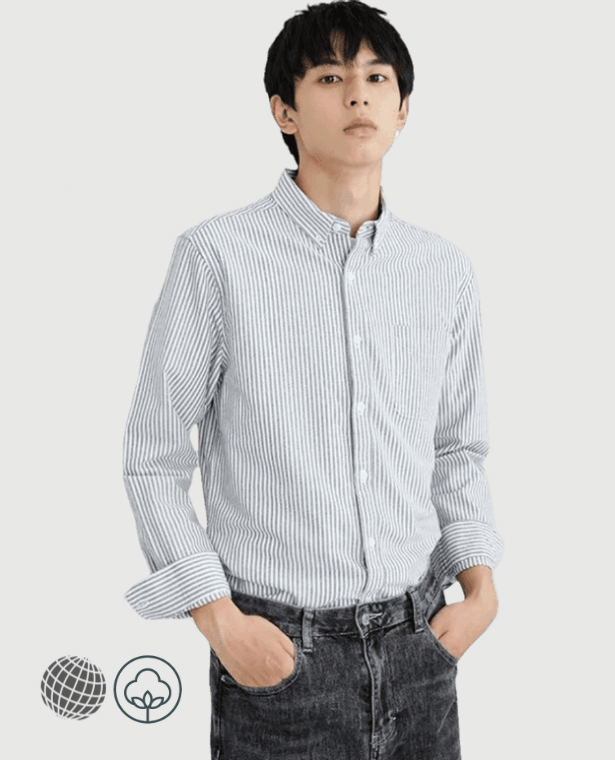 Cotton Striped Shirt gray  Men’s Spring Plus Size Long Sleeve Button Up Top Shirts Slim Casual Office Business Wear Oversize for trending Man in Grey