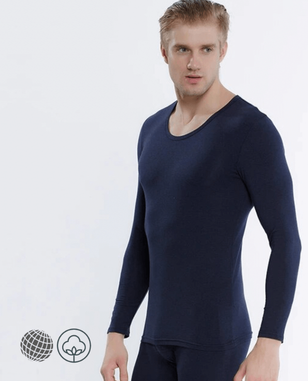 Cotton Loungewear PJ Set blue  Men’s Lycra Fabric Winter PJs Sleepwear Pajamas Clothes Mens Underwear Pants Suit Men Warm Thermal Long Johns Pajama Sleep Wear for trending Man in navy