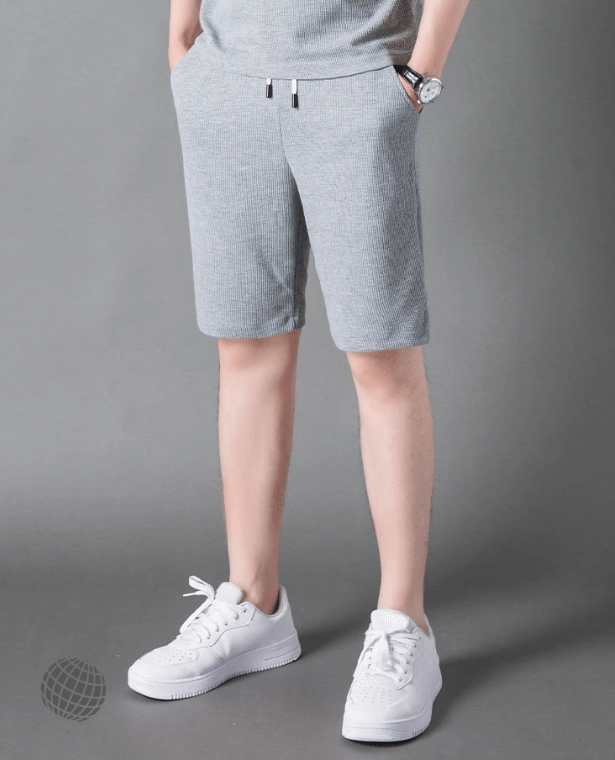 Waffle Shorts  Men’s Boys Summer Beachwear Walf Checks Fabric Elastic Mid rise Waist Lace Up Short Pants Running Sportswear Cotton Plus Size Mens-Shorts 4xl for trending Man in Gray grey