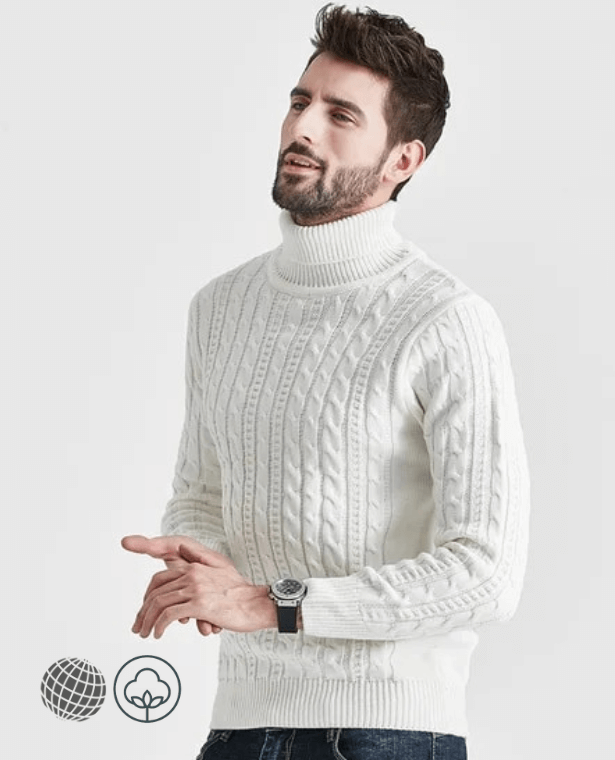 Cable-Knit Turtleneck Sweater white   Men’s Boys Vintage Winter Plus size Striped Mens Long Sleeve Pullovers Loose Knitted Knit Top Oversized Knitwear Sweaters for trending Man