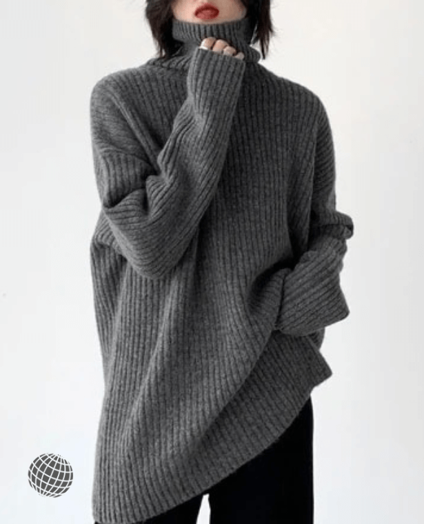 Turtleneck Sweater dark gray  Women's Solid Pullover High Neck Bottomed Woman Jerseys ribbed Winter Autumn Plus size Sweaters for trending Woman in dark-grey
