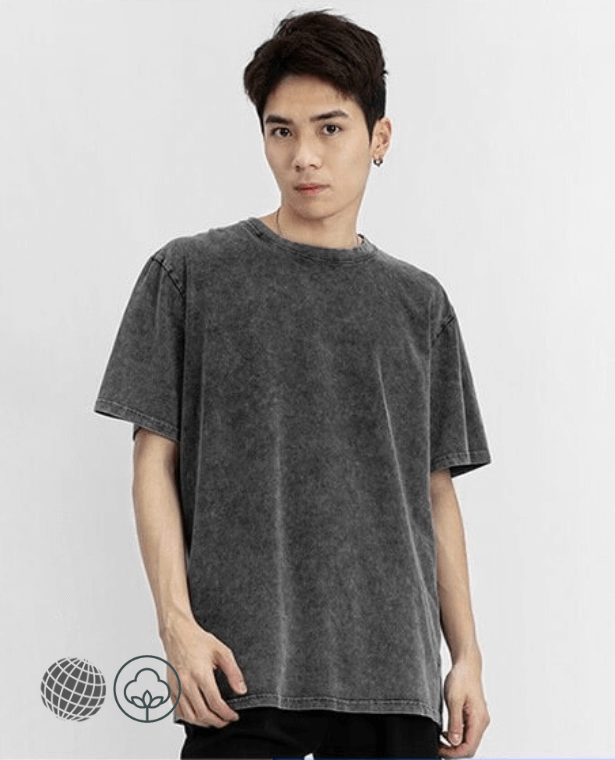Distressed Cotton T-Shirt gray   Men’s Retro Vintage Washed Summer Loose Streetwear Short Sleeve Distress Tshirts Petite Plus Size XXL Tees Round o-neck crewneck Tops for trending Man in dark grey