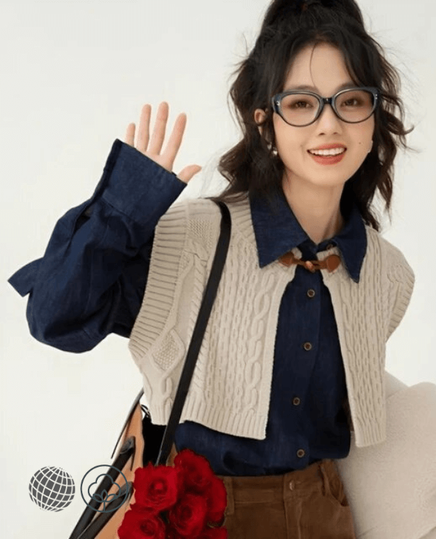 Cable-Knit Sweater Vest  Women’s Vintage Crop Tender Knitted Slim All-match Streeetwear Autumn Casual Students Temper Korean Style Classic Sweaters Womens Vests Cropped Plus size Cardigans for trending Woman in Khaki apricot