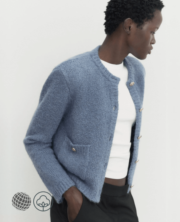 Crop Yarn Knit Cardigan Women’s autumn Mini loop cotton knitted Round o-neck ribbed sweater short coat sweaters Cropped Petite Cardigans for trending Woman in Blue