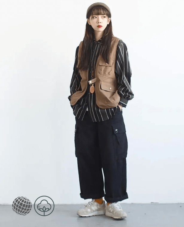 Japanese Utility Vest   Women’s Solid Pockets All-match Japan Style Basics Cool Special Charming Elegant Spring Modern Personality Creativity plus size womens Outerwear Vests for trending Woman in Khaki brown