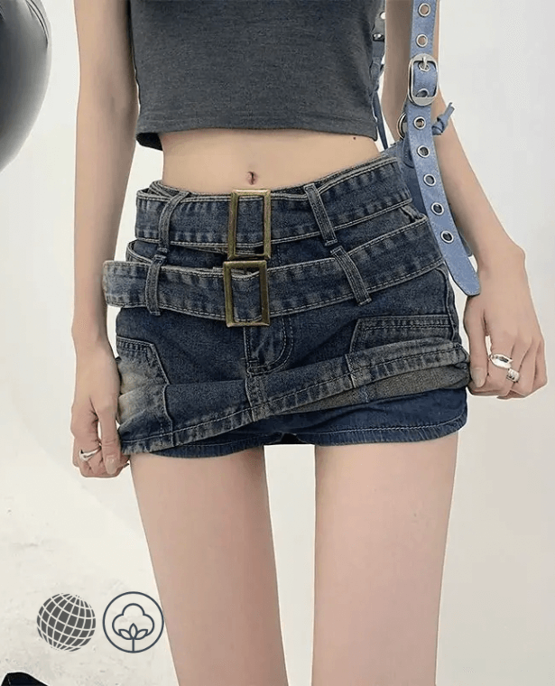 Denim Mini Skirt  Women’s S-5XL Plus size Jeans Womens Sexy Vintage Leisure All-match Slim Daily Streetwear Hot Girls Korean Style Stylish Design Belts Y2K Punkrock Skirts for trending Woman in Dark Blue