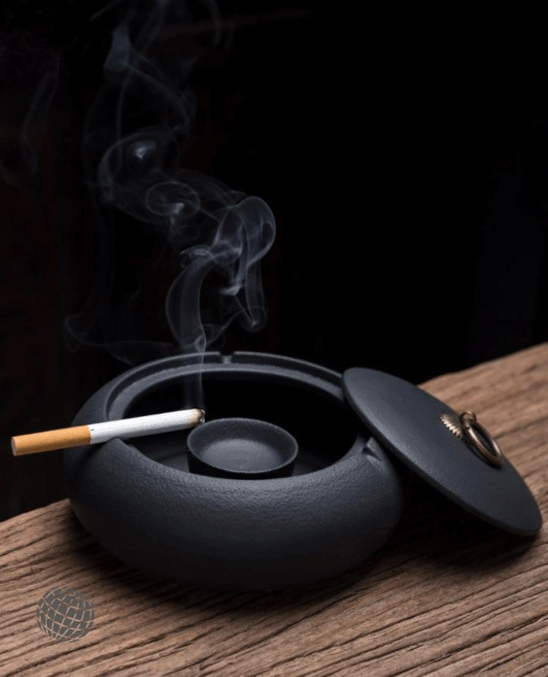 Ceramic Ashtray with Lid  Japanese Portable Car Desktop Outdoor Indoor Bedroom Storage Tank Home Decoration trending Japan Ashtrays in Black Matte