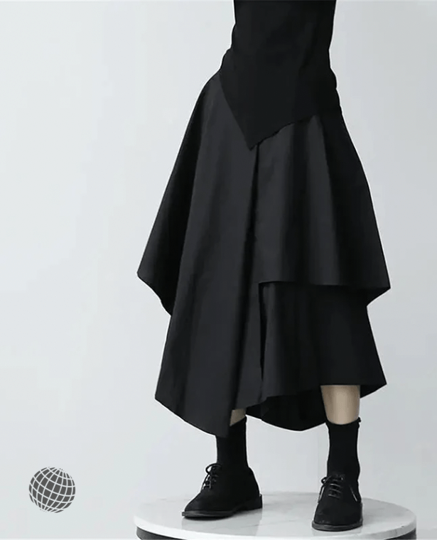 Gothic Irregular Midi Skirt  Women’s Y2K High Rise Waist Cargo Harajuku Vintage Punk Japanese Black Pleated Casual A-line women’s Plus size Japan Pleated Skirts for woman in trending black
