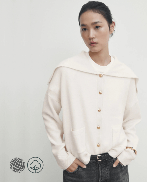Doll Collar Cardigan  Women’s autumn Navy style casual crew collar wool blended womens petite size Sweaters short cropped jackets Cardigans for trending Woman in White