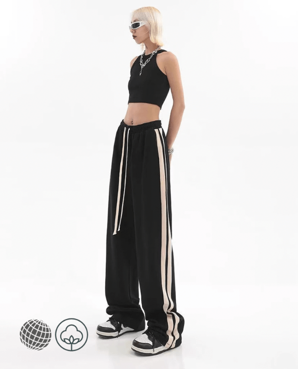 Seamed Straight Leg Track Pants black  Women’s Joggers Sweatpants Bf Womens Streetwear High Rise Waist Wide Leg Loose Sports Fitness Hip Hop Drawstring Baggy Straight Plus size Sportswear Trousers for trending Woman white striped