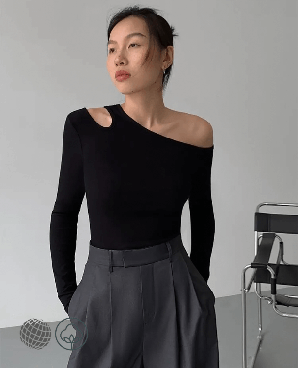 Hollow Out T-Shirt  Women’s Spring Slim Black Simple Vintage Cozy Design Plus size womens Ladies Tops Long Sleeve Korean Tees OL Minimalist Solid T-Shirts for trending Woman