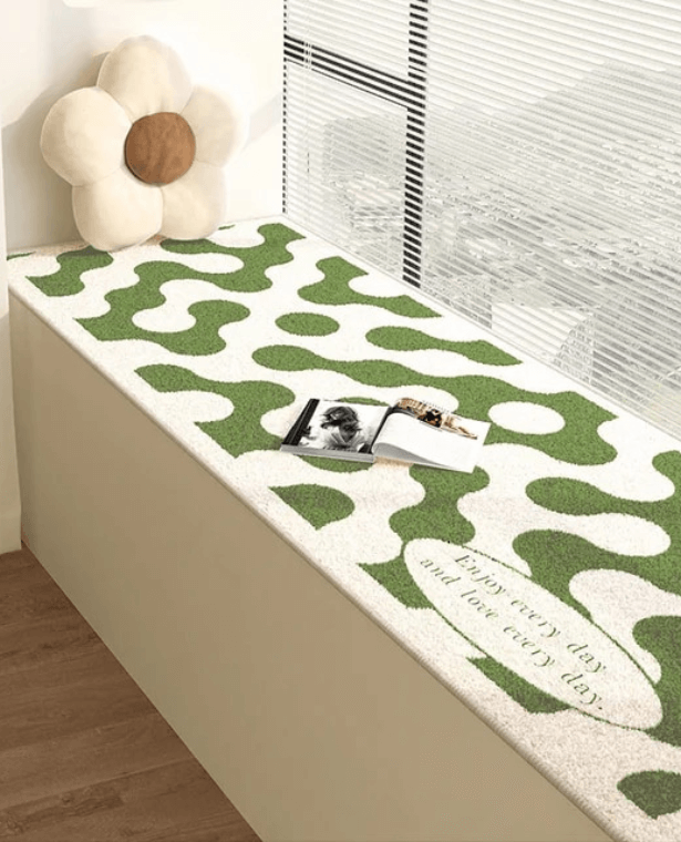 Bay Window Mat green   Thickened retro Cow design Carpet Bedroom Bedside Bed Rug Soft Carpets For Living Room Fluffy Cows hide pattern Anti-slip Mats