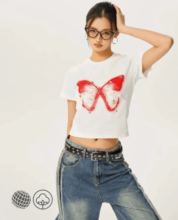 Crewneck Graphic T-Shirt white Women’s Y2k Retro Casual Streetwear Round O-neck All-match Slim Summer Print Sexy Fashion Daily womens Students Holiday European Petite Plus size T-Shirts for trending Woman