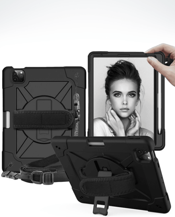 360° Rotation Shockproof Cover for iPad black   Apple Air 4 Air 5 10.9 Silicone Case with Shoulder Strap and Kickstand 360-Degree Rotate trending Accessories